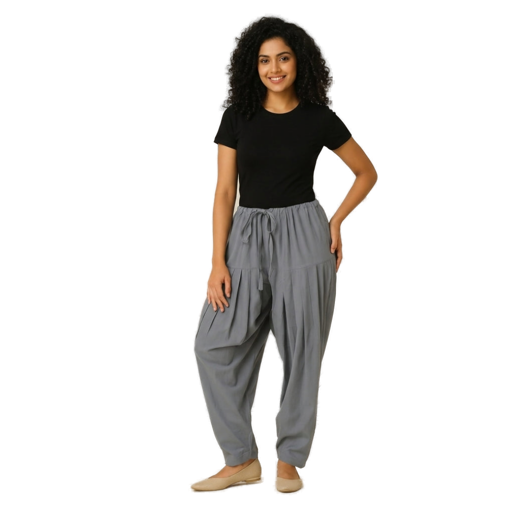 Women’s Grey Jaipur Cotton Patiala Pants - Indian Ethnic Wear - front view | Villows DTrendz