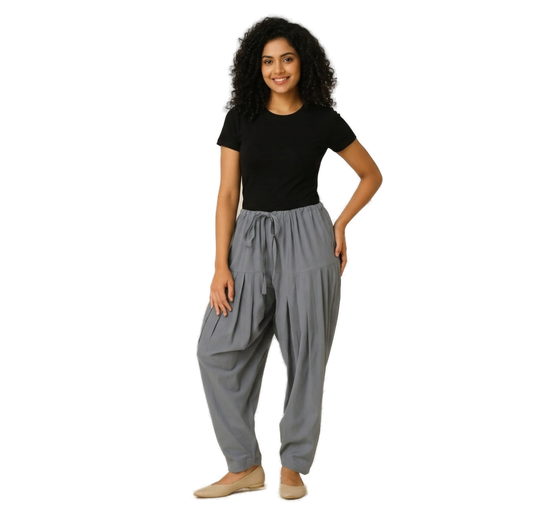 Women’s Grey Jaipur Cotton Patiala Pants - Indian Ethnic Wear - front view | Villows DTrendz