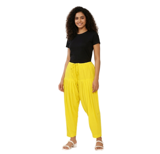 Women’s Lemon Yellow Jaipur Cotton Patiala Pants - Indian Ethnic Wear - front view | Villows DTrendz