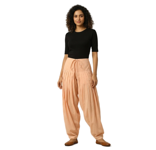 Women’s Lite Peach Jaipur Cotton Patiala Pants - Indian Ethnic Wear - front view | Villows DTrendz