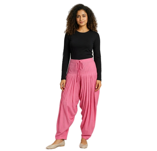 Women’s Lotus Pink Jaipur Cotton Patiala Pants - Indian Ethnic Wear - front view | Villows DTrendz