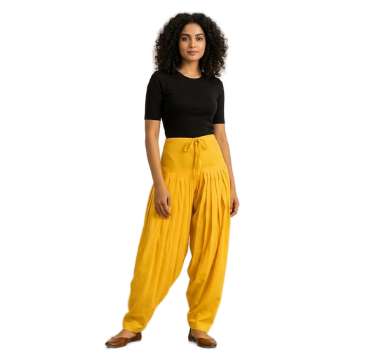 Women’s Mango Yellow Jaipur Cotton Patiala Pants - Indian Ethnic Wear - front view | Villows DTrendz