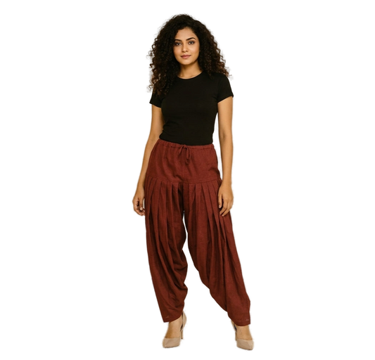 Women’s Maroon Jaipur Cotton Patiala Pants - Indian Ethnic Wear - front view | Villows DTrendz