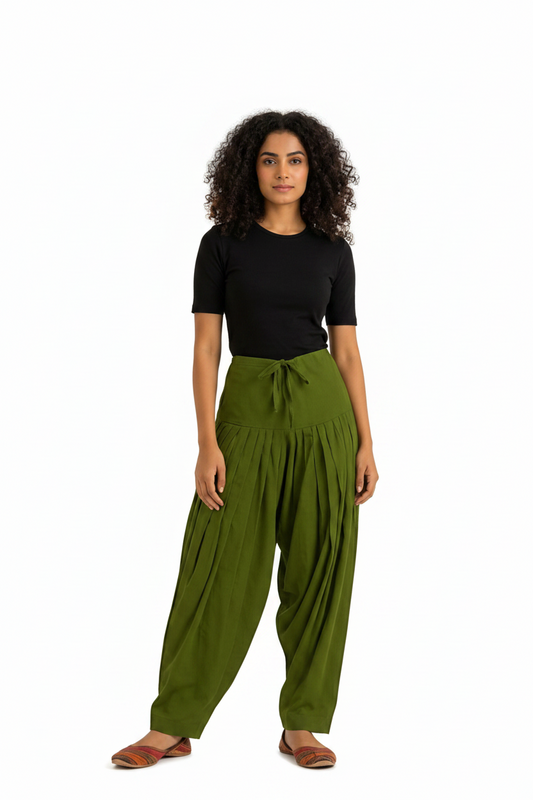 Women’s Mehandi Green Jaipur Cotton Patiala Pants - Indian Ethnic Wear - front view | Villows DTrendz