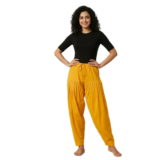 Women’s Mustard Yellow Jaipur Cotton Patiala Pants - Indian Ethnic Wear - front view | Villows DTrendz