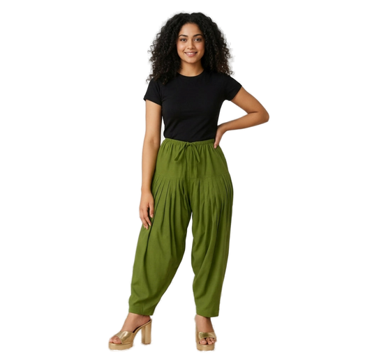 Women’s Olive Green Jaipur Cotton Patiala Pants - Indian Ethnic Wear - front view | Villows DTrendz
