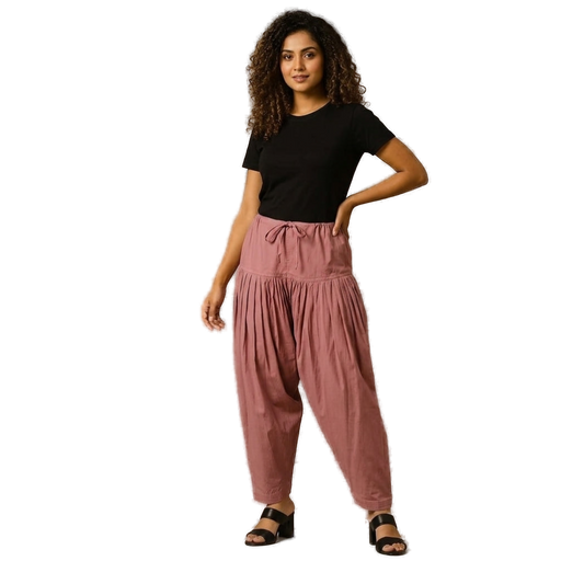Women’s Onion Pink Jaipur Cotton Patiala Pants - Indian Ethnic Wear - front view | Villows DTrendz
