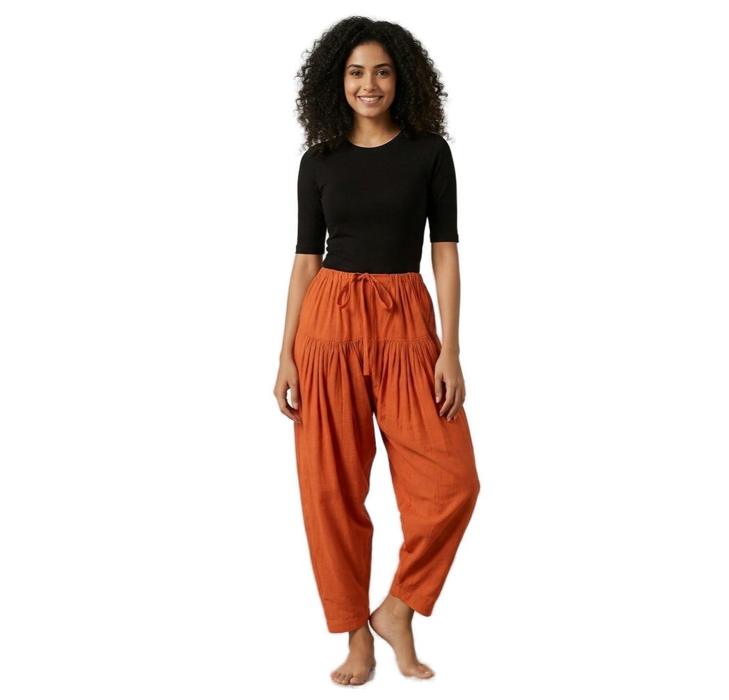 Women’s Orange Jaipur Cotton Patiala Pants - Indian Ethnic Wear - front view | Villows DTrendz