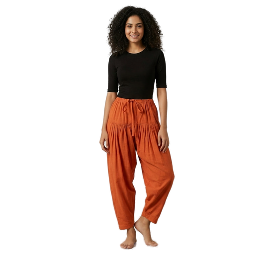 Women’s Orange Jaipur Cotton Patiala Pants - Indian Ethnic Wear - front view | Villows DTrendz