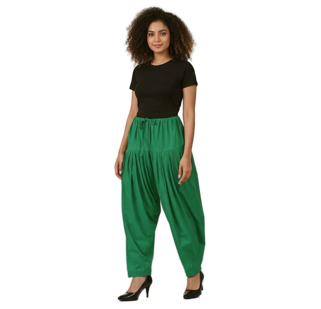 Women’s Parrot Green Jaipur Cotton Patiala Pants - Indian Ethnic Wear - front view | Villows DTrendz