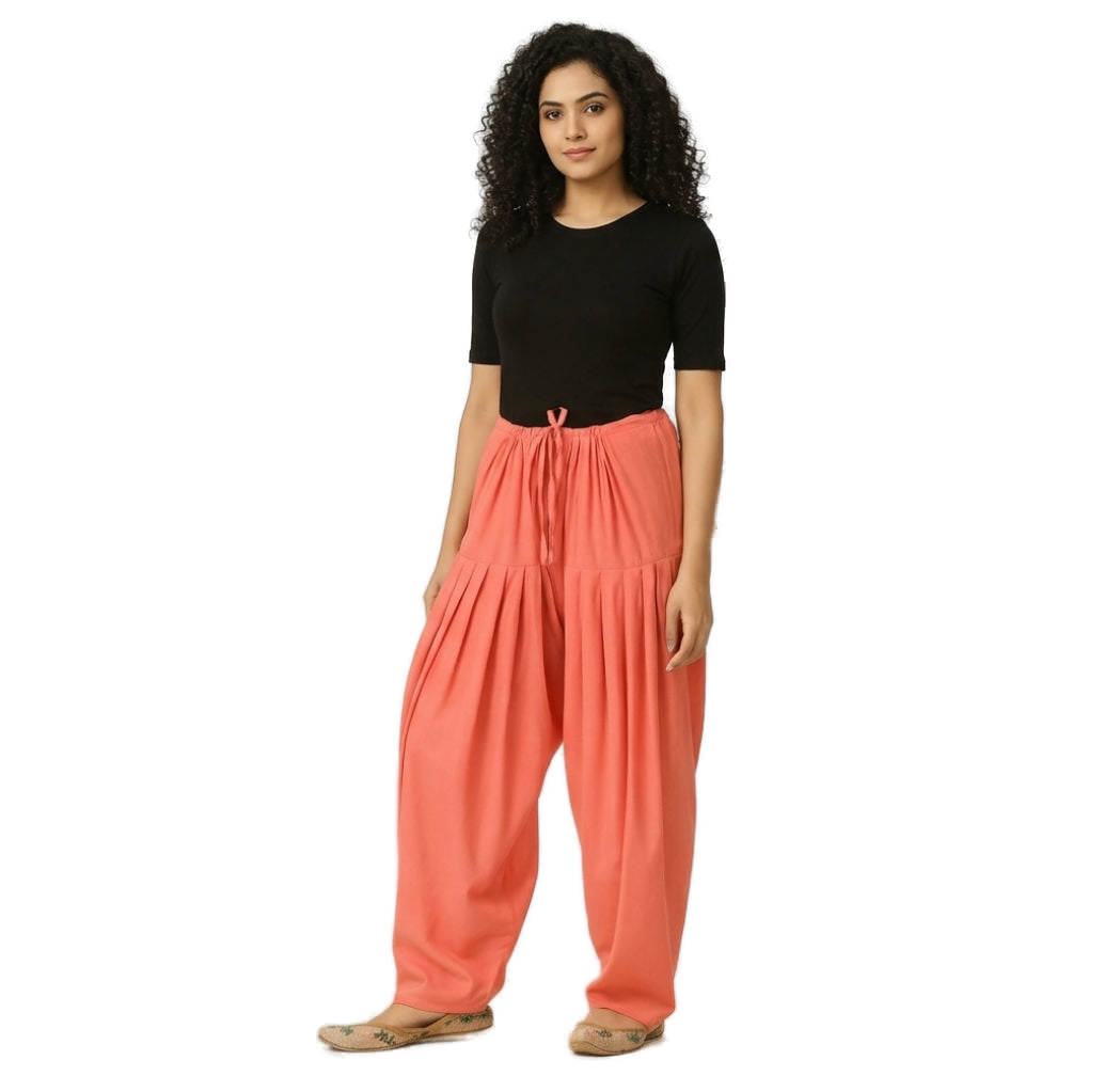 Women’s Peach Jaipur Cotton Patiala Pants - Indian Ethnic Wear - front view | Villows DTrendz
