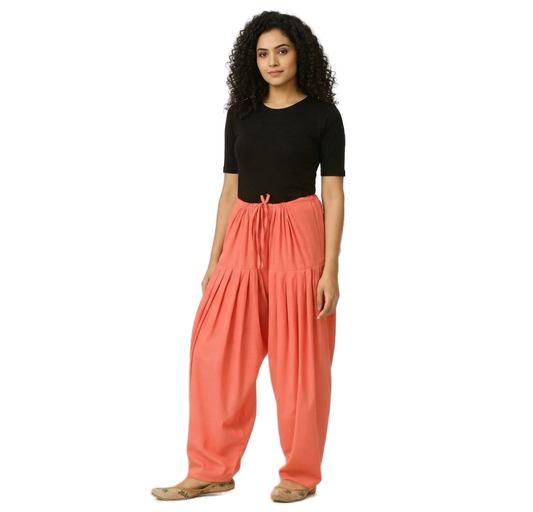 Women’s Peach Jaipur Cotton Patiala Pants - Indian Ethnic Wear - front view | Villows DTrendz