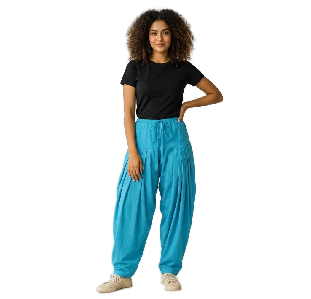 Women’s Sky Blue Jaipur Cotton Patiala Pants - Indian Ethnic Wear - front view | Villows DTrendz