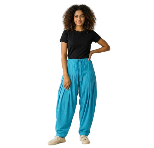 Women’s Sky Blue Jaipur Cotton Patiala Pants - Indian Ethnic Wear - front view | Villows DTrendz