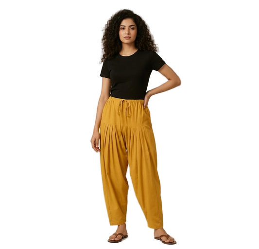 Women’s Yellow Jaipur Cotton Patiala Pants - Indian Ethnic Wear - front view | Villows DTrendz