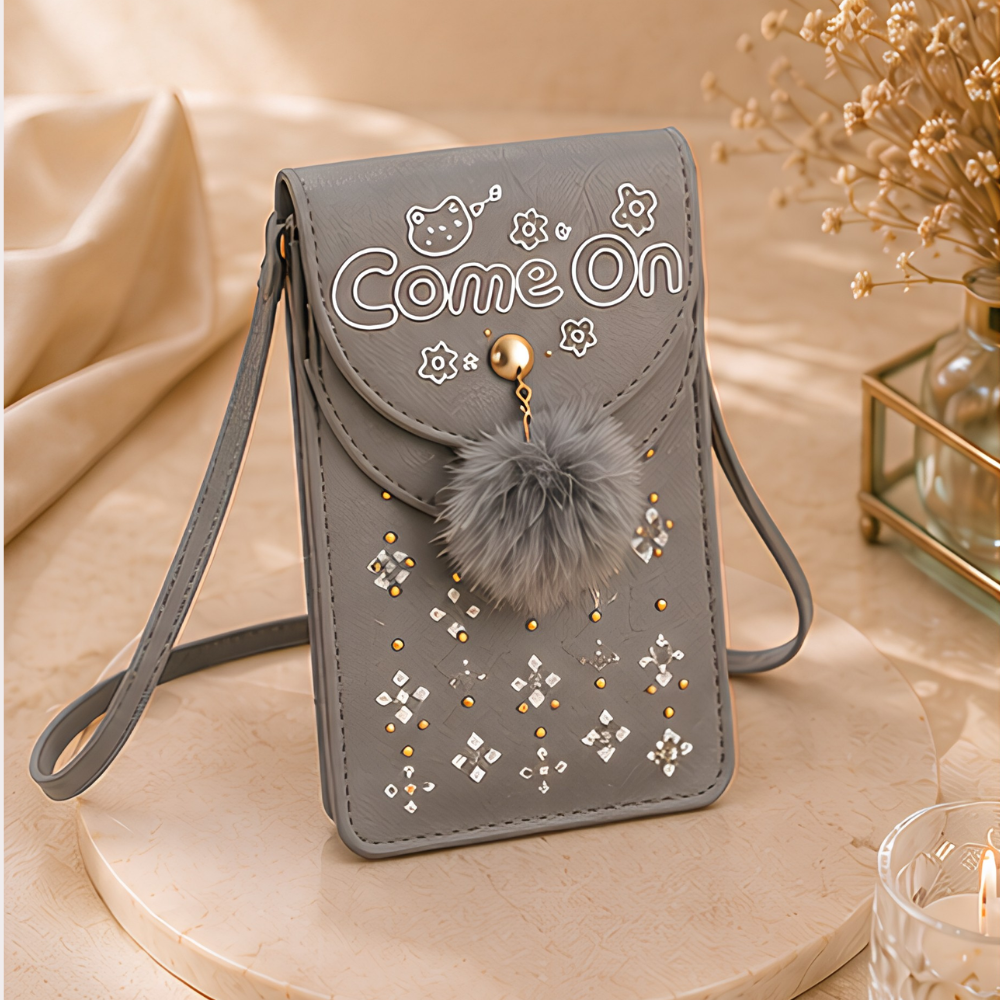Women's Silver Grey Embellished Sling Bag, Opulent Silver Crossbody Purse - Apparel - back view | Snazzyway