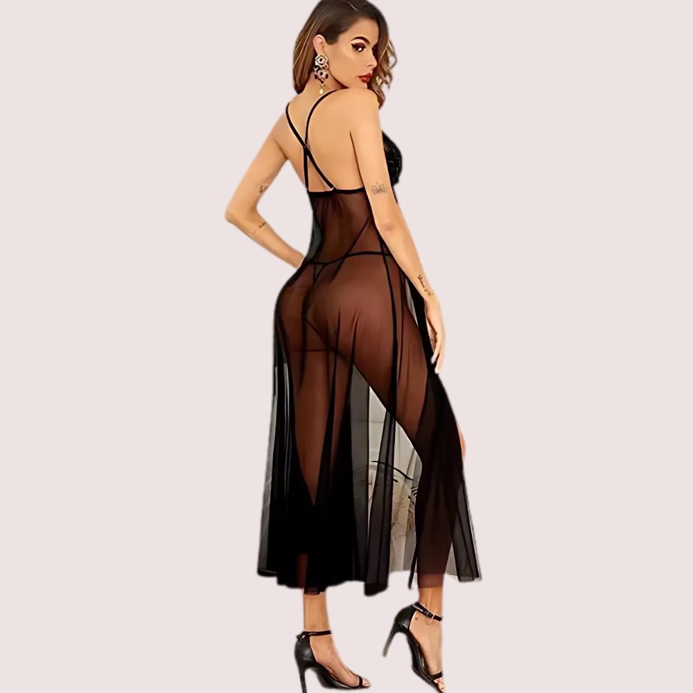 Women's Dark Black Designer Babydoll Nightwear, Radiant Dark Sleepwear - Apparel - back view | Snazzyway
