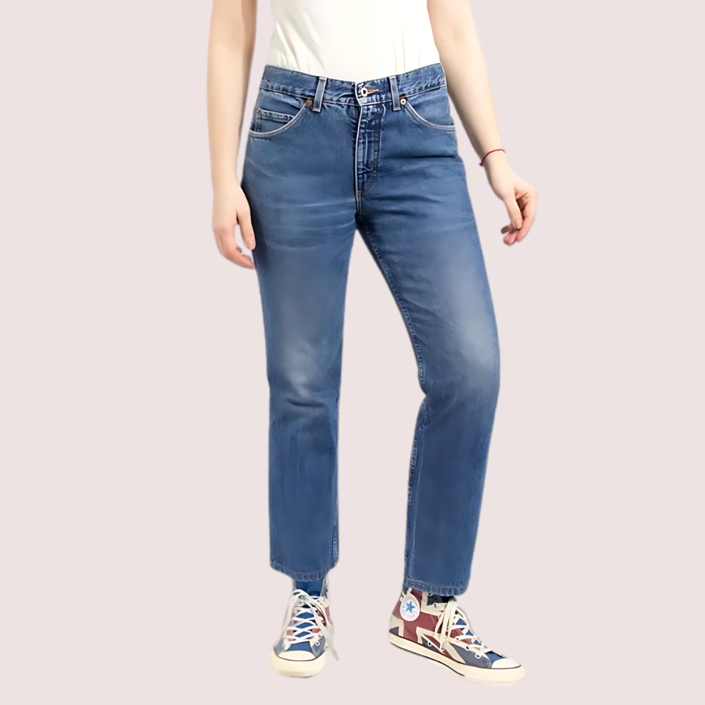Women's Blue Denim Jeans, Refined Blue Denim Pants - Apparel - front view | Snazzyway