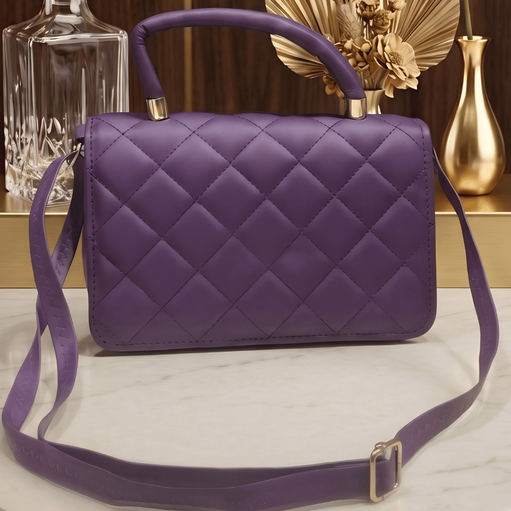 Women's Amethyst Purple Quilted Handbag, Stylish Amethyst Purse - Apparel - back view | Snazzyway