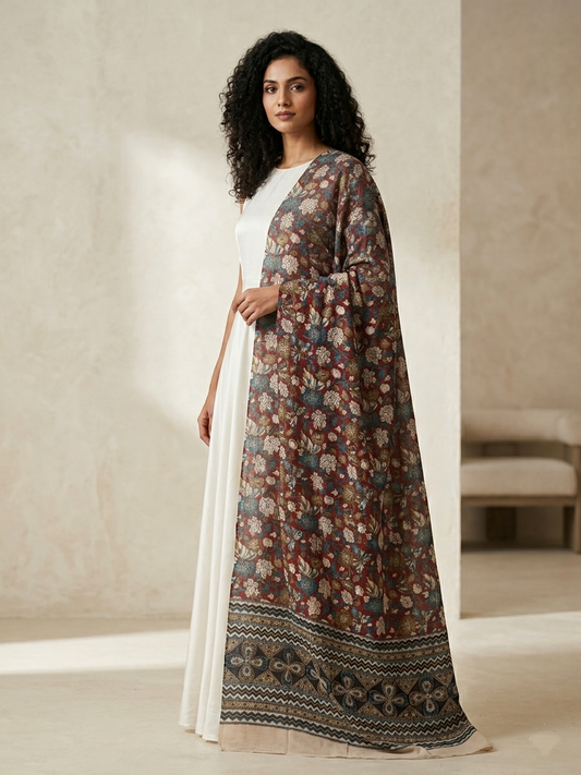Kalamkari Silk Dupatta - Red - Indian Ethnic Wear - front view | Villows DTrendz