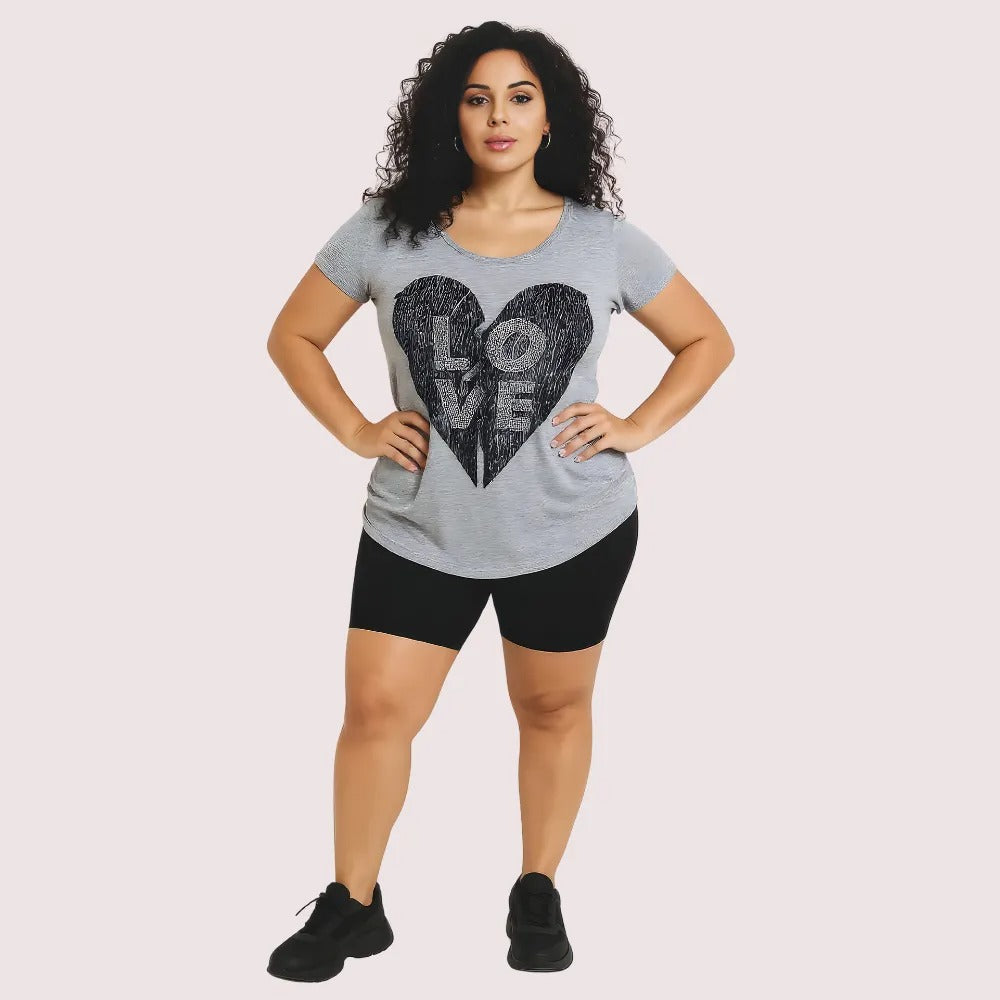 Women's Gray Designer T-Shirt, Exquisite Gray Casual Top - Apparel - front view | Snazzyway