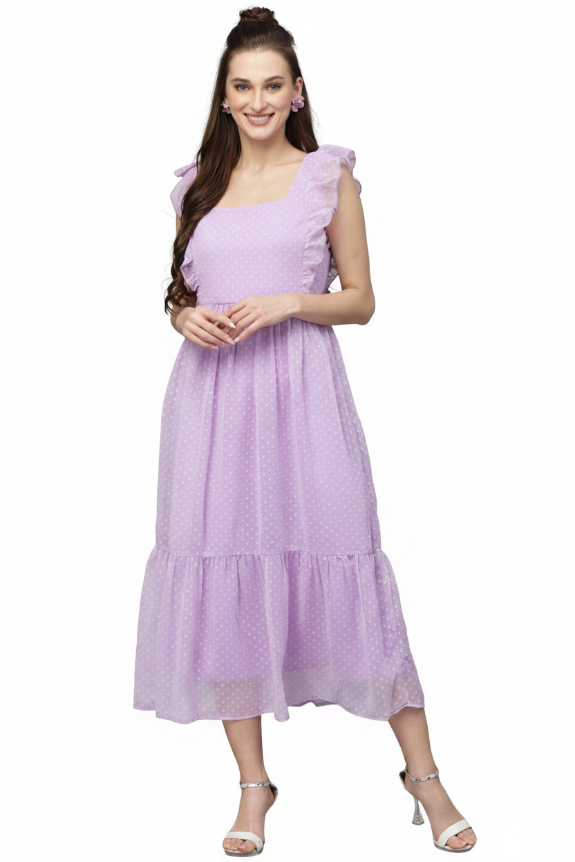 Women’s Lavender Indo-Western Georgette Gown Elegant Long Flared Ethnic Dress Party, Festive & Wedding Wear - Western Wear - front view | Villows DTrendz