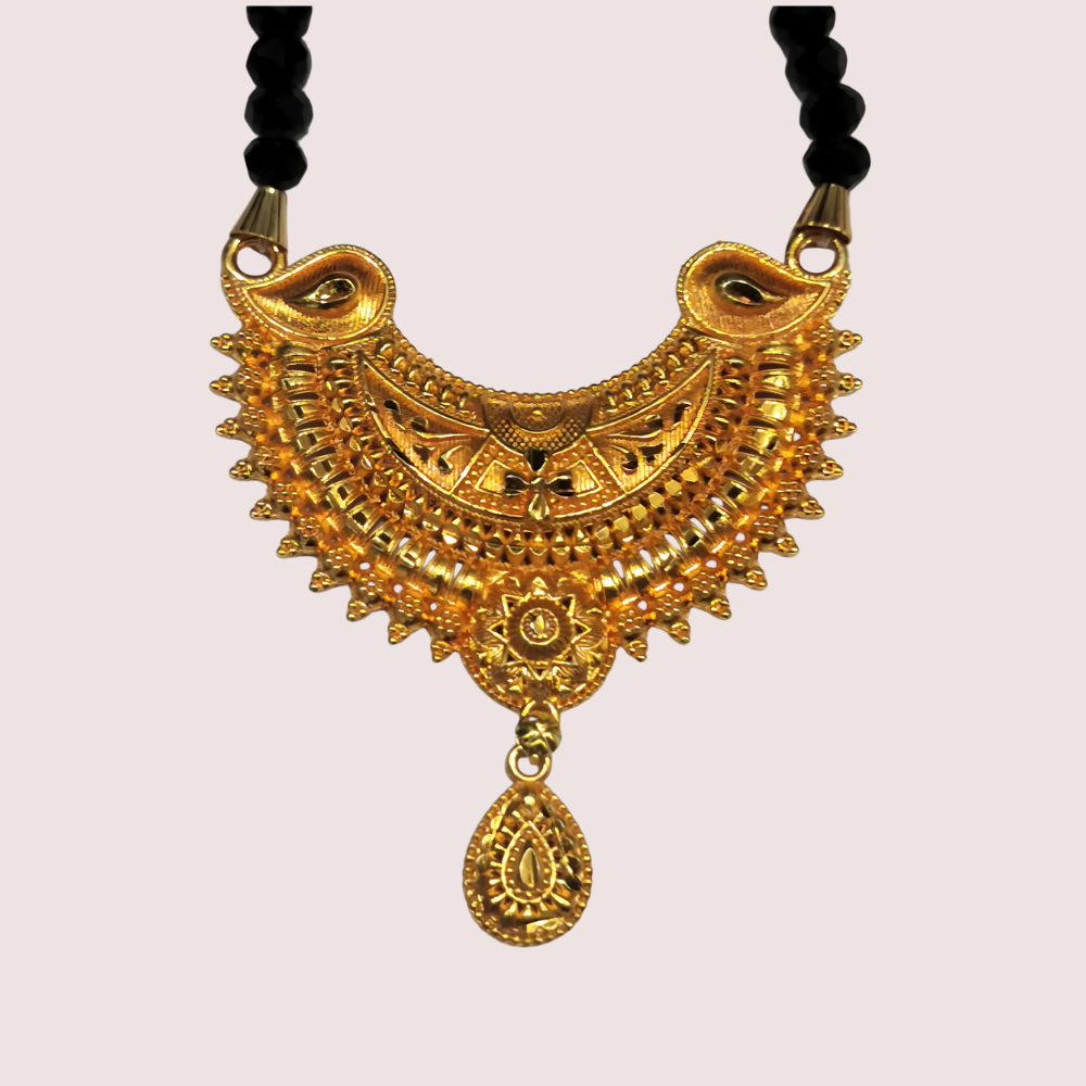 Women's Gold Designer Mangalsutra, Exquisite Gold Pendant Necklace - Apparel - close-up detail view | Snazzyway