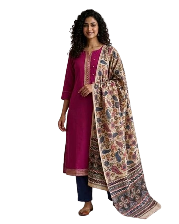 Premium Mangalgiri Chettinad Cotton Kurti Set for Women, 3-Piece Ethnic Kurta Set with Dupatta & Bottom, Elegant South Indian Traditional Wear - Pink -...