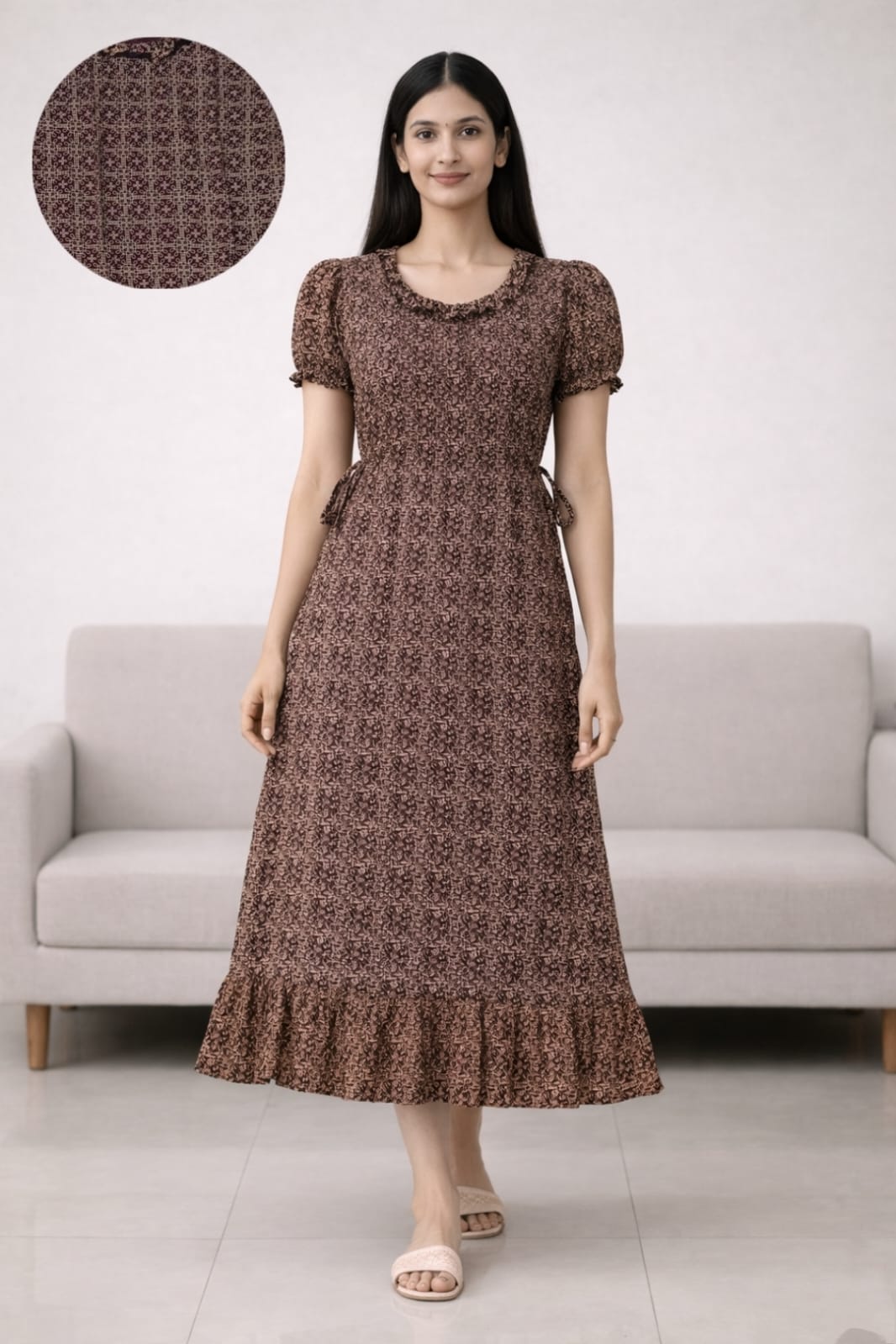 Women’s Coffee Brown Maxi Gown - Western Wear - front view | Villows DTrendz