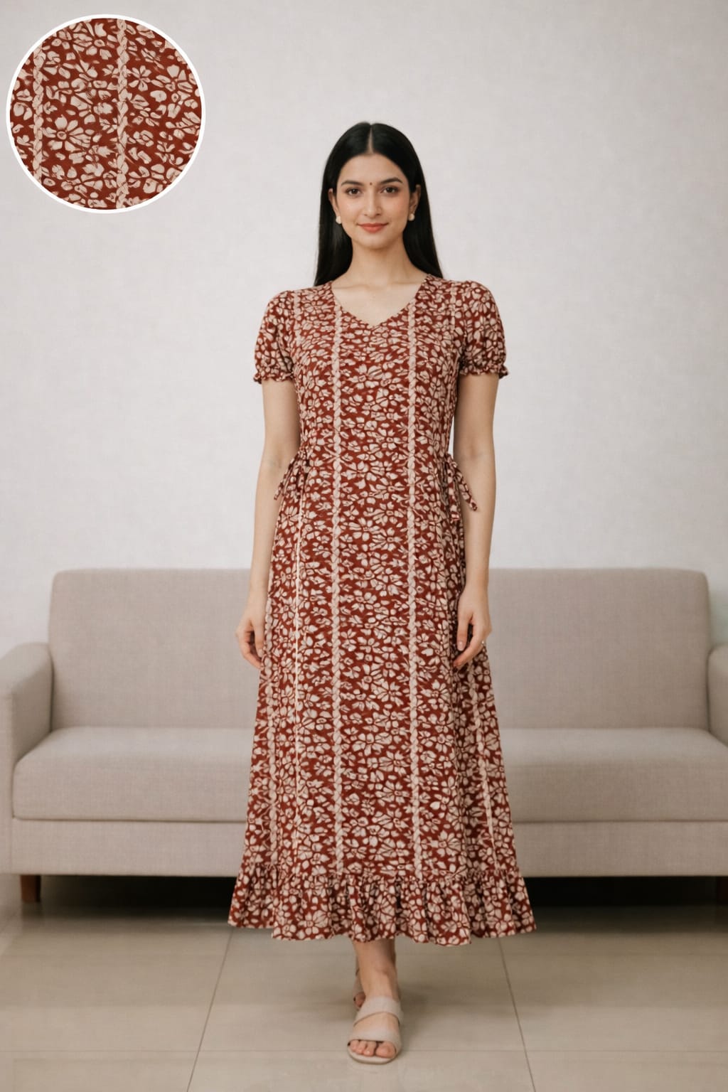 Women’s Maroon Maxi Gown - Western Wear - front view | Villows DTrendz