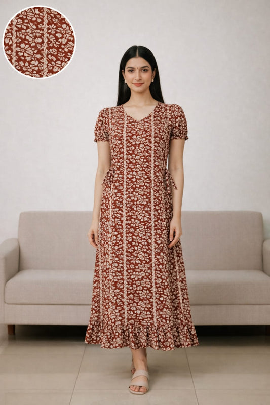 Women’s Maroon Maxi Gown - Western Wear - front view | Villows DTrendz