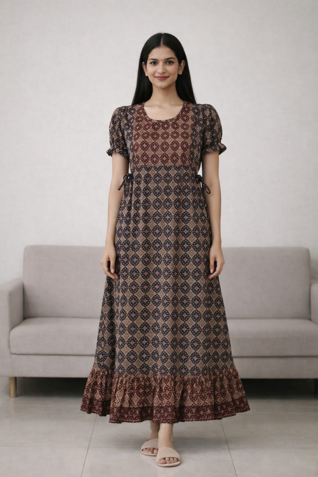Women’s {Sandal} Navy Maxi Gown - Western Wear - front view | Villows DTrendz