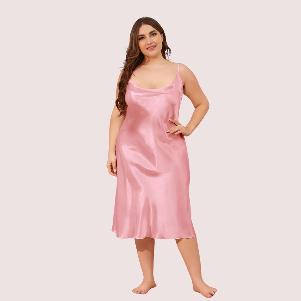 Women's Light Pink Satin Dress, Radiant Light Evening Wear - Apparel - front view | Snazzyway