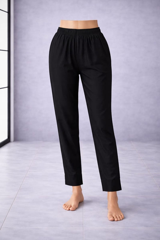 Women’s Black Metallic Pants Stylish Shimmer Trousers Versatile Bottom Wear for Kurtis & Tunics - Western Wear - front view | Villows DTrendz