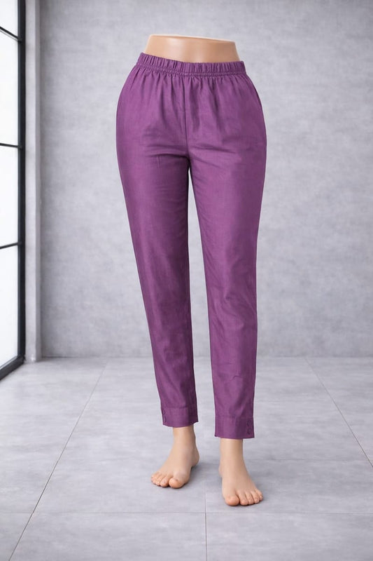 Women’s Lavender Metallic Pants Stylish Shimmer Trousers Versatile Bottom Wear for Kurtis & Tunics - Western Wear - front view | Villows DTrendz