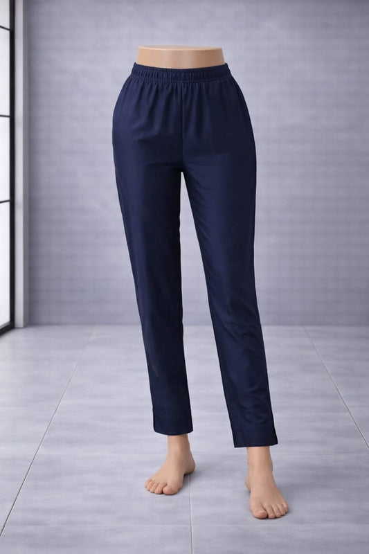 Women’s Navy Blue Metallic Pants Stylish Shimmer Trousers Versatile Bottom Wear for Kurtis & Tunics - Western Wear - front view | Villows DTrendz