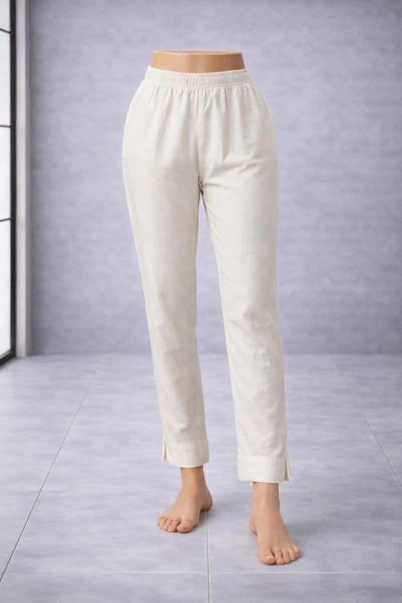 Women’s Off White Metallic Pants Stylish Shimmer Trousers Versatile Bottom Wear for Kurtis & Tunics - Western Wear - front view | Villows DTrendz