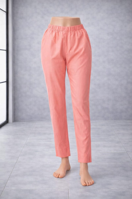 Women’s Peach Metallic Pants Stylish Shimmer Trousers Versatile Bottom Wear for Kurtis & Tunics - Western Wear - front view | Villows DTrendz