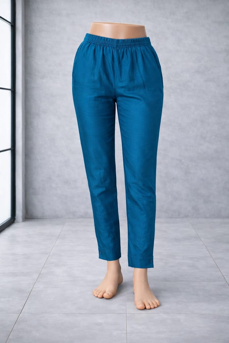 Women’s Peacock Green Metallic Pants Stylish Shimmer Trousers Versatile Bottom Wear for Kurtis & Tunics - Western Wear - front view | Villows DTrendz