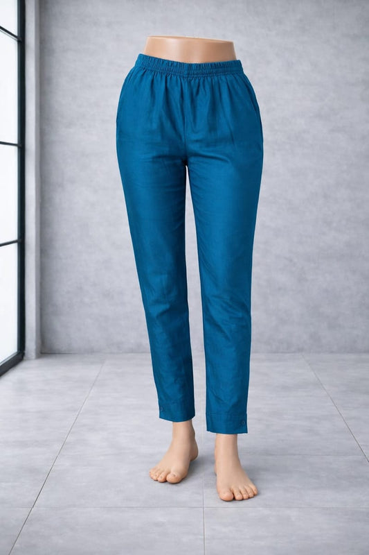 Women’s Peacock Green Metallic Pants Stylish Shimmer Trousers Versatile Bottom Wear for Kurtis & Tunics - Western Wear - front view | Villows DTrendz