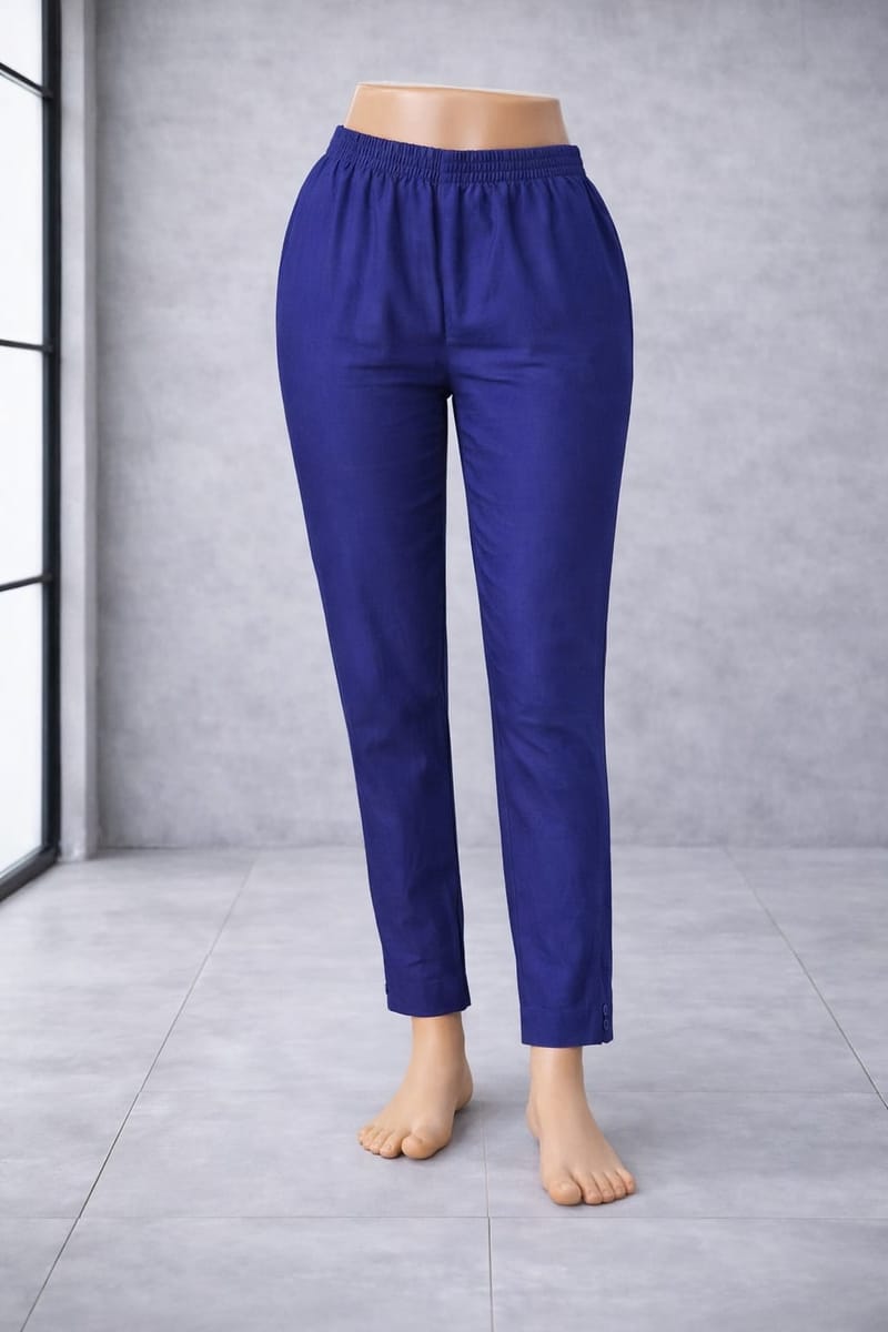 Women’s Peacock Blue Metallic Pants Stylish Shimmer Trousers Versatile Bottom Wear for Kurtis & Tunics - Western Wear - front view | Villows DTrendz