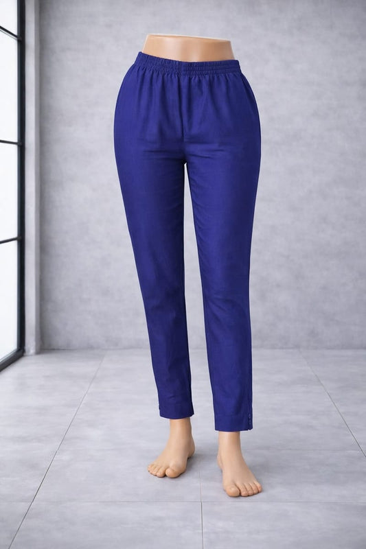 Women’s Peacock Blue Metallic Pants Stylish Shimmer Trousers Versatile Bottom Wear for Kurtis & Tunics - Western Wear - front view | Villows DTrendz