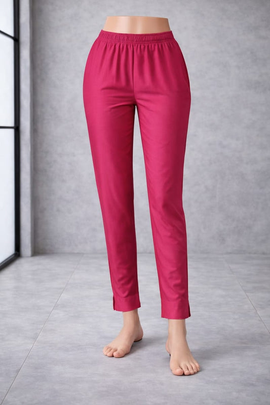 Women’s Strawberry Pink Metallic Pants Stylish Shimmer Trousers Versatile Bottom Wear for Kurtis & Tunics - Western Wear - front view | Villows DTrendz