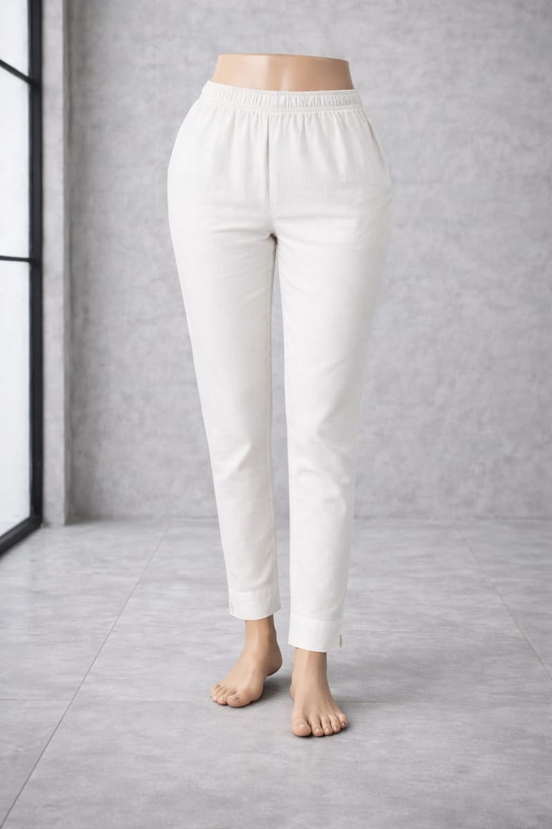 Women’s White Metallic Pants Stylish Shimmer Trousers Versatile Bottom Wear for Kurtis & Tunics - Western Wear - front view | Villows DTrendz
