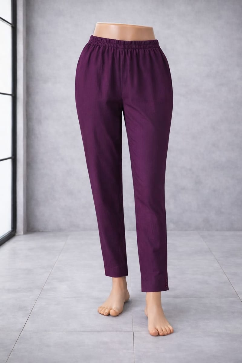 Women’s Wine Metallic Pants Stylish Shimmer Trousers Versatile Bottom Wear for Kurtis & Tunics - Western Wear - front view | Villows DTrendz