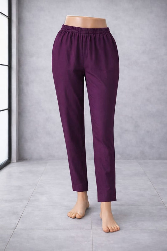 Women’s Wine Metallic Pants Stylish Shimmer Trousers Versatile Bottom Wear for Kurtis & Tunics - Western Wear - front view | Villows DTrendz