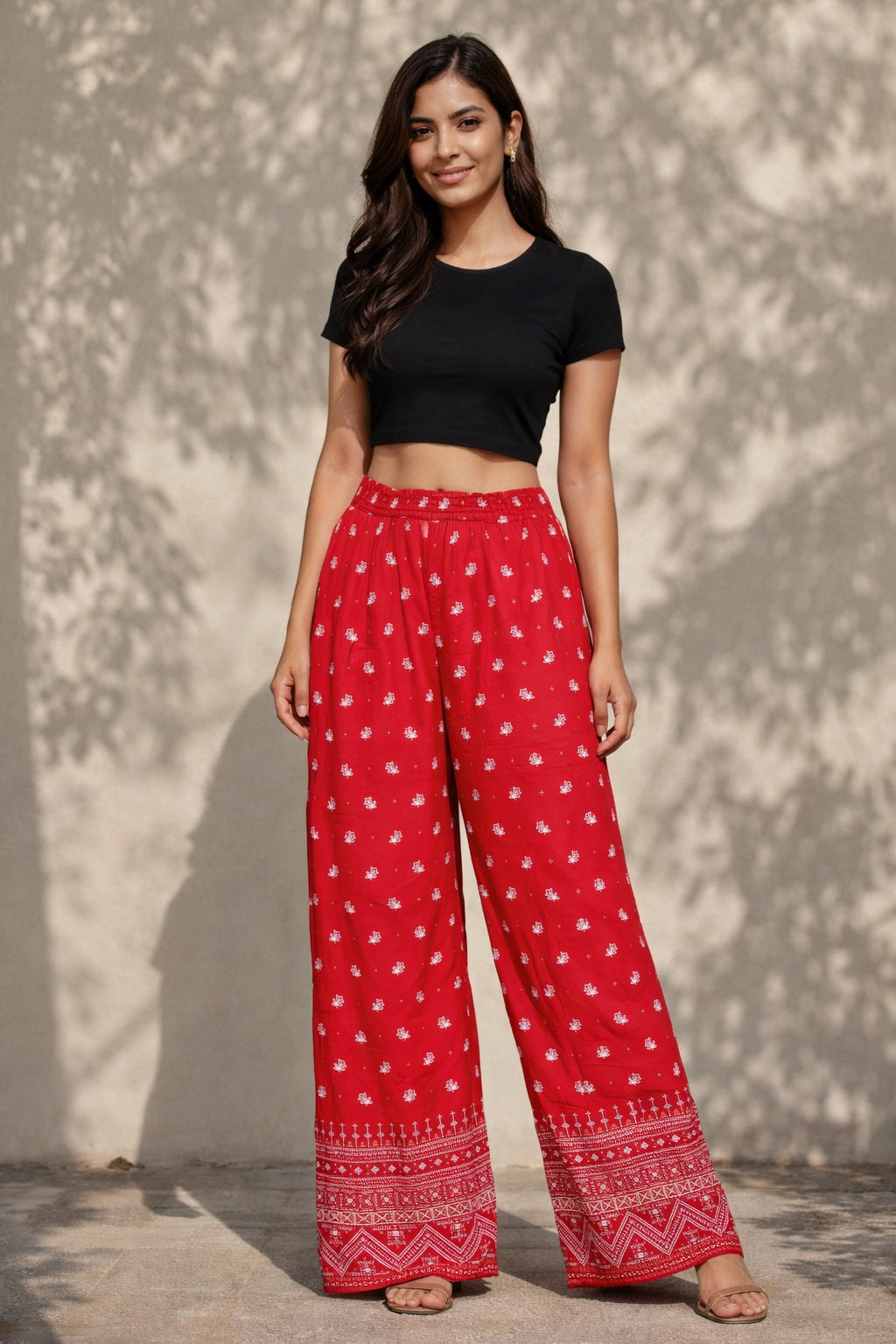 Women’s Maroon Wide Leg Palazzo Pants Full-Length Versatile Bottom Wear for Kurtis Comfortable Casual Trousers - Indian Ethnic Wear - front view |...