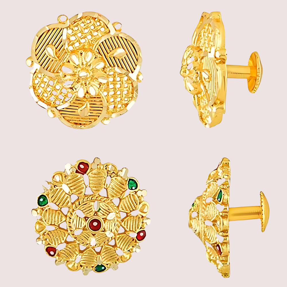 Women's Golden Designer Earrings, Charming Golden Stud Earrings - Apparel - back view | Snazzyway