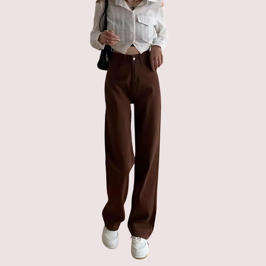 Women's Brown Denim Jeans, Charming Brown Denim Pants - Apparel - front view | Snazzyway