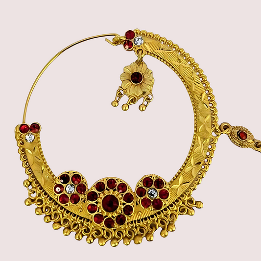Women's Golden Designer Nose Ring, Stylish Golden Bridal Nath - Apparel - front view | Snazzyway